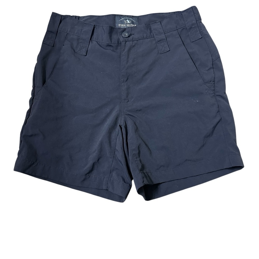 Fish Hippie Shorts Mens 28 Navy Flat Front Active Hybrid Board Fishing Short